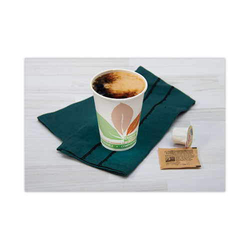 Bare Eco-forward Pla Paper Hot Cups, 12 Oz, Leaf Design, White/green/orange, 50/bag, 20 Bags/carton