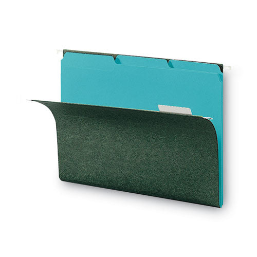 Interior File Folders, 1/3-cut Tabs: Assorted, Letter Size, 0.75" Expansion, Aqua, 100/box