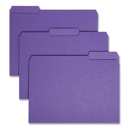 Interior File Folders, 1/3-cut Tabs: Assorted, Letter Size, 0.75" Expansion, Purple, 100/box