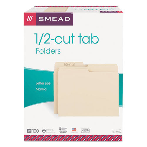 Manila File Folders, 1/2-cut Tabs: Assorted, Letter Size, 0.75" Expansion, Manila, 100/box