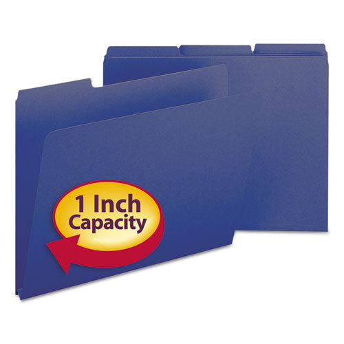 Expanding Recycled Heavy Pressboard Folders, 1/3-cut Tabs: Assorted, Letter Size, 1" Expansion, Dark Blue, 25/box