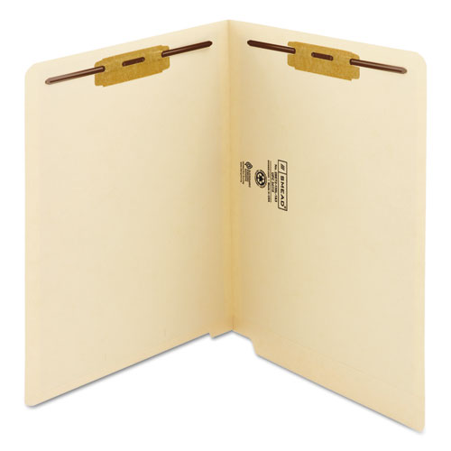 End Tab Fastener Folders With Reinforced Straight Tabs, 11-pt Manila, 2 Fasteners, Letter Size, Manila Exterior, 50/box