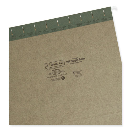 Tuff Hanging Folders With Easy Slide Tab, Letter Size, 1/3-cut Tabs, Standard Green, 20/box