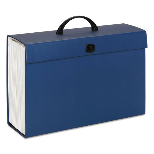 Expanding File Box, 16.63" Expansion, 19 Sections, Twist-lock Latch Closure, 2/5-cut Tabs, Legal Size, Blue