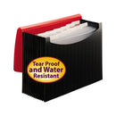 12-pocket Poly Expanding File, 0.88" Expansion, 12 Sections, Cord/hook Closure, 1/6-cut Tabs, Letter Size, Black/red