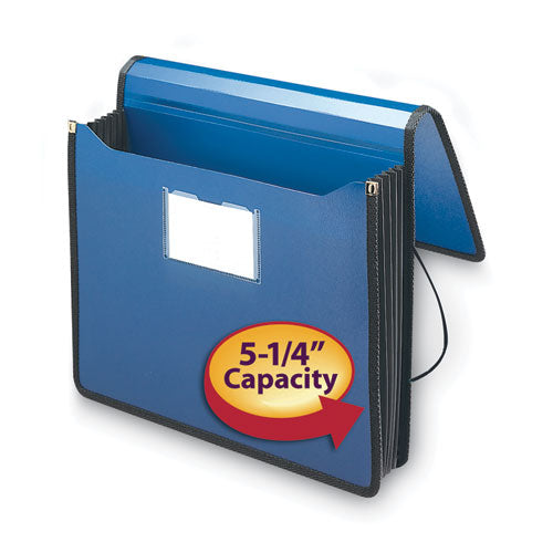 Poly Premium Wallets, 5.25" Expansion, 1 Section, Elastic Cord Closure, Letter Size, Navy Blue