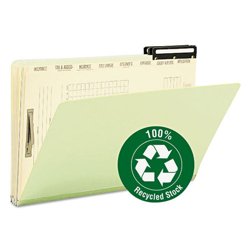 Pressboard Mortgage Folders, 1" Expansion, 8 Dividers, 1 Fastener, Legal Size, Green Exterior, 10/box