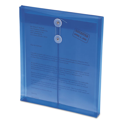 Poly String And Button Interoffice Envelopes, Open-end (vertical), 9.75 X 11.63, Transparent Blue, 5/pack