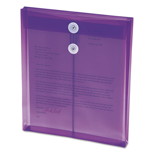 Poly String And Button Interoffice Envelopes, Open-end (vertical), 9.75 X 11.63, Transparent Purple, 5/pack