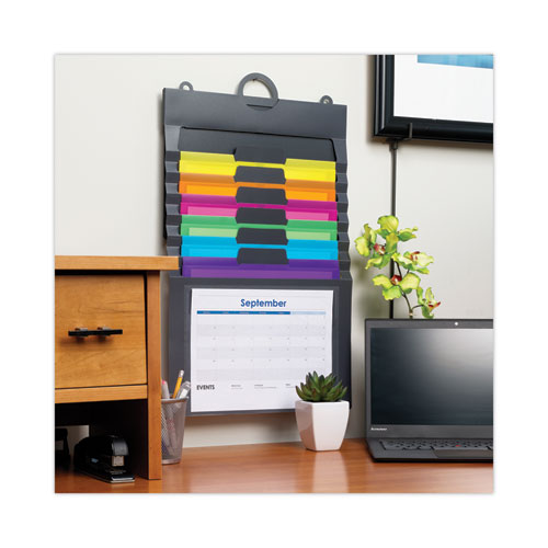 Cascading Wall Organizer, 6 Sections, Letter Size, 14.25 X 24.25, Gray, Neon Green, Neon Orange, Neon Pink, Purple, Yellow