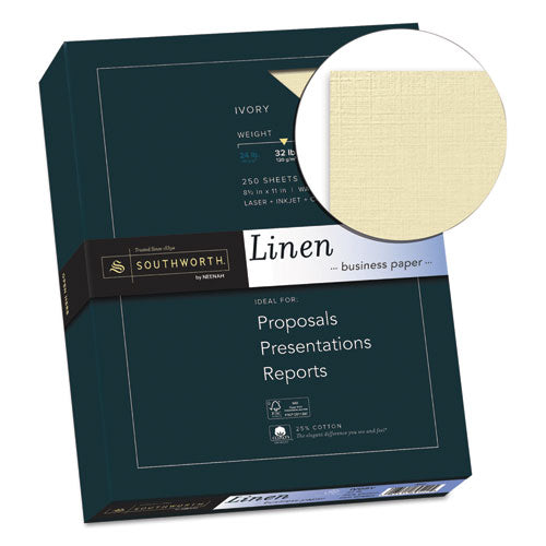 25% Cotton Linen Business Paper, 32 Lb Bond Weight, 8.5 X 11, Ivory, 250/pack