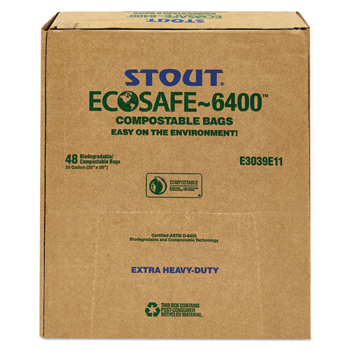 Ecosafe-6400 Bags, 30 Gal, 1.1 Mil, 30" X 39", Green, 48/box