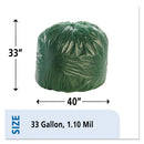 Controlled Life-cycle Plastic Trash Bags, 33 Gal, 1.1 Mil, 33" X 40", Green, 40/box