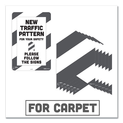Besafe Carpet Decals, New Traffic Pattern For Your Safety; Please Follow The Signs, 12 X 18, White/gray, 7/pack