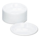 Plastic Dinnerware, Compartment Plates, 9" Dia, White, 125/pack