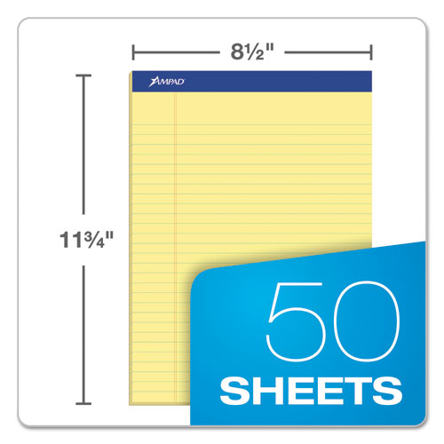 Perforated Writing Pads, Wide/legal Rule, 50 Canary-yellow 8.5 X 11.75 Sheets, Dozen