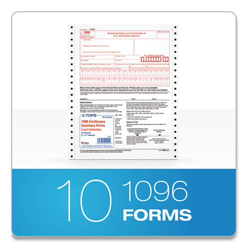 1096 Tax Form For Dot Matrix Printers, Fiscal Year: 2023, Two-part Carbonless, 8 X 11, 10 Forms Total