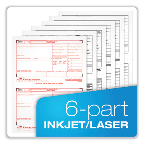 6-part W-2 Online Tax Kit, Fiscal Year: 2022, Six-part Carbonless, 8 X 5.5, 2 Forms/sheet, 10 Forms Total