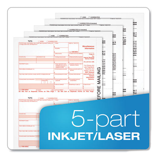 Five-part 1099-misc Tax Forms, Five-part Carbonless, 8.5 X 5.5, 2 Forms/sheet, 50 Forms Total