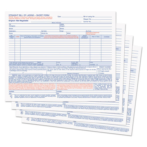 Hazardous Material Short Form, Four-part Carbonless, 8.5 X 7, 50 Forms Total