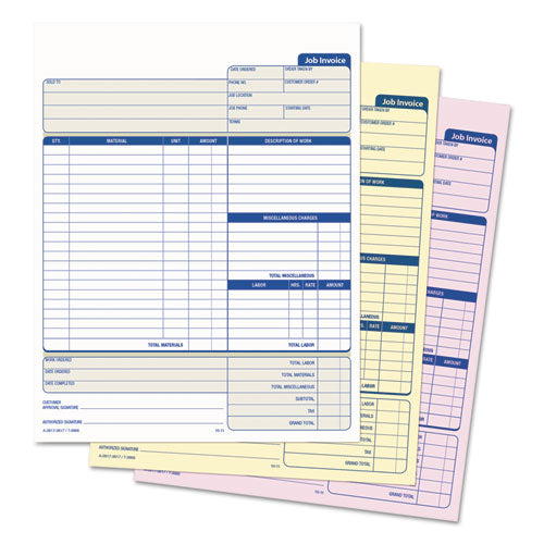 Job Invoice, Snap-off Triplicate Form, Three-part Carbonless, 8.5 X 11.63, 50 Forms Total