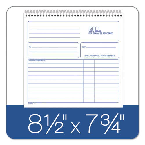 Bill For Services Rendered Book, Two-part Carbonless, 8.5 X 7.75, 50 Forms Total