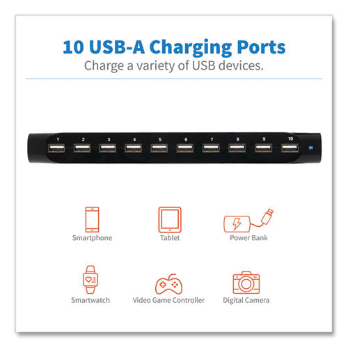 Desktop Charging Station With Adjustable Storage, 10 Devices, 9.4 X 4.7 X 1, Black