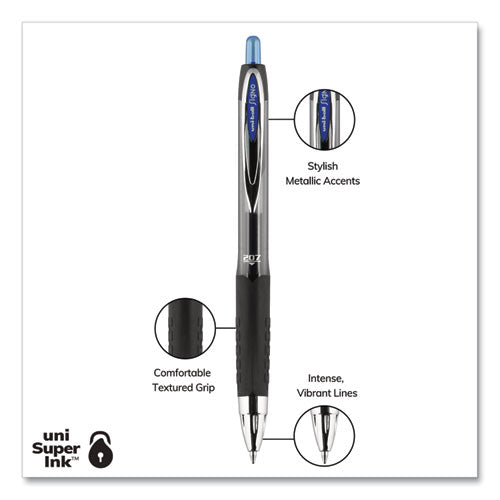 Signo 207 Gel Pen, Retractable, Medium 0.7 Mm, Blue Ink, Black Barrel, 36/box