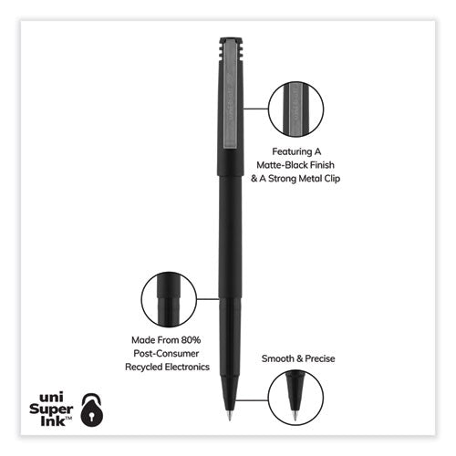 Roller Ball Pen, Stick, Micro 0.5 Mm, Black Ink, Black Matte Barrel, 36/pack