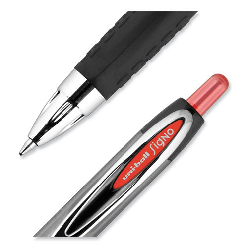 Signo 207 Gel Pen, Retractable, Medium 0.7 Mm, Red Ink, Smoke/black/red Barrel, Dozen