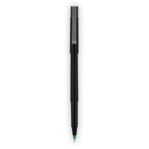 Roller Ball Pen, Stick, Fine 0.7 Mm, Green Ink, Black Matte Barrel, Dozen