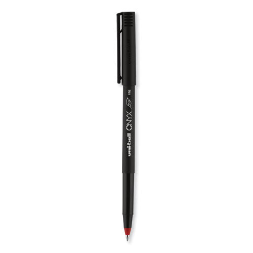 Onyx Roller Ball Pen, Stick, Fine 0.7 Mm, Red Ink, Black Matte Barrel, Dozen