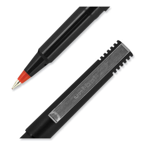 Roller Ball Pen, Stick, Micro 0.5 Mm, Red Ink, Black Matte Barrel, Dozen