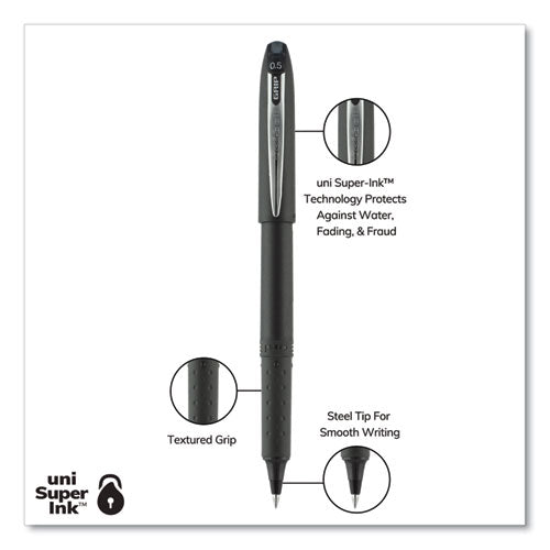 Grip Roller Ball Pen, Stick, Micro 0.5 Mm, Black Ink, Black Barrel, Dozen