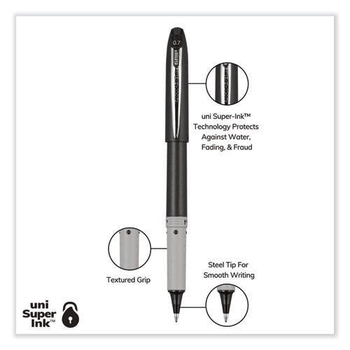 Grip Roller Ball Pen, Stick, Fine 0.7 Mm, Black Ink, Black Barrel, Dozen