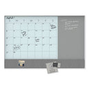 3n1 Magnetic Glass Dry Erase Combo Board, 23 X 17, Month View, Gray/white Surface, White Aluminum Frame