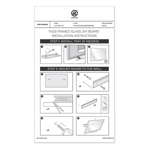 3n1 Magnetic Glass Dry Erase Combo Board, 35 X 23, Month View, Gray/white Surface, White Aluminum Frame