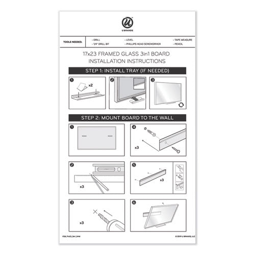 3n1 Magnetic Glass Dry Erase Combo Board, 47 X 35, Month View, Gray/white Surface, White Aluminum Frame