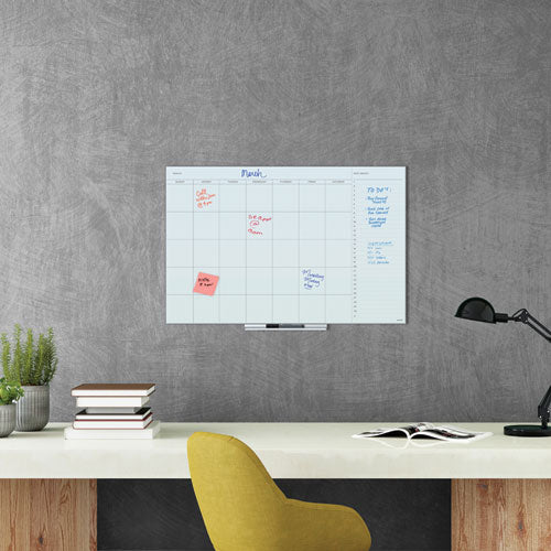 Floating Glass Dry Erase Undated One Month Calendar, 35 X 23, White