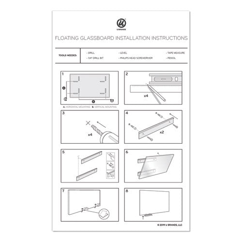 Floating Glass Dry Erase Board, 47 X 35, White