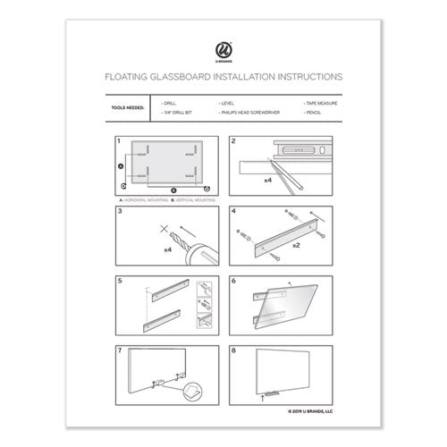 Floating Glass Dry Erase Board, 70 X 35, White