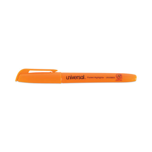 Pocket Highlighters, Fluorescent Orange Ink, Chisel Tip, Orange Barrel, Dozen