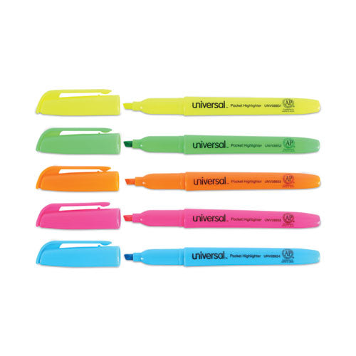 Pocket Highlighters, Assorted Ink Colors, Chisel Tip, Assorted Barrel Colors, Dozen