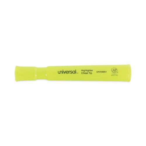 Desk Highlighters, Fluorescent Yellow Ink, Chisel Tip, Yellow Barrel, Dozen