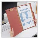 Four-section Pressboard Classification Folders, 2" Expansion, 1 Divider, 4 Fasteners, Legal Size, Red Exterior, 10/box