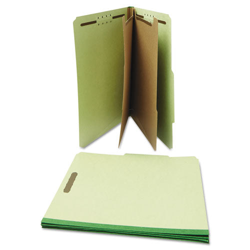 Six-section Pressboard Classification Folders, 2" Expansion, 2 Dividers, 6 Fasteners, Letter Size, Green Exterior, 10/box