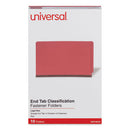 Red Pressboard End Tab Classification Folders, 2" Expansion, 2 Dividers, 6 Fasteners, Legal Size, Red Exterior, 10/box