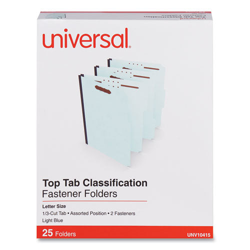 Top Tab Classification Folders, 1" Expansion, 2 Fasteners, Letter Size, Light Blue Exterior, 25/box