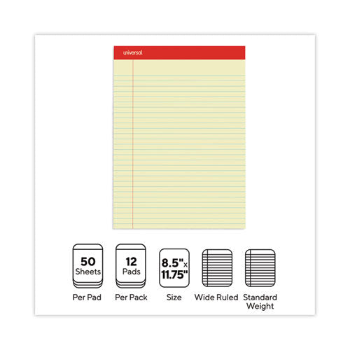 Perforated Ruled Writing Pads, Wide/legal Rule, Red Headband, 50 Canary-yellow 8.5 X 11.75 Sheets, Dozen