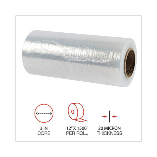 Handwrap Stretch Film, 12" X 1,500 Ft Roll, 20 Mic (80-gauge), Clear, 4/carton